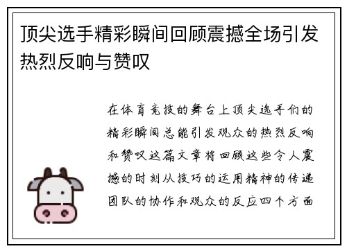顶尖选手精彩瞬间回顾震撼全场引发热烈反响与赞叹