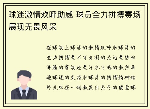 球迷激情欢呼助威 球员全力拼搏赛场展现无畏风采