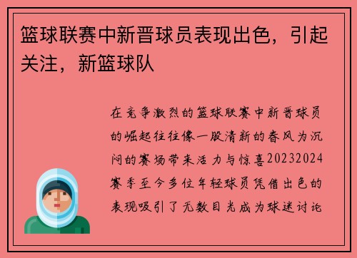 篮球联赛中新晋球员表现出色，引起关注，新篮球队