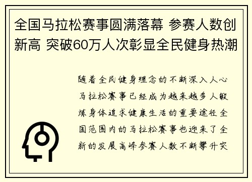 全国马拉松赛事圆满落幕 参赛人数创新高 突破60万人次彰显全民健身热潮