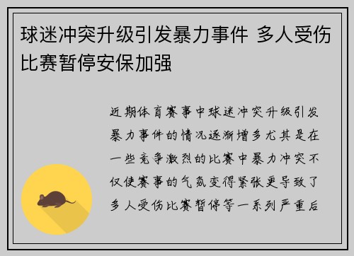 球迷冲突升级引发暴力事件 多人受伤比赛暂停安保加强